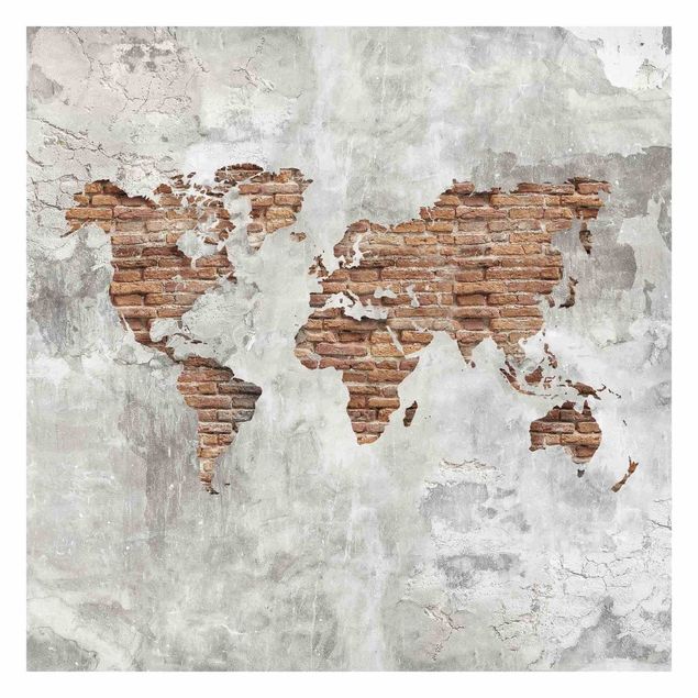 Tapet grå Shabby Concrete Brick World Map