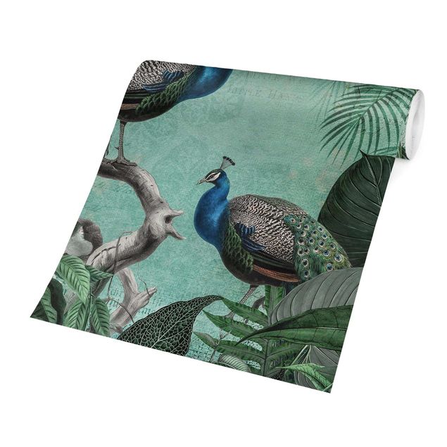 Tapet vintage Shabby Chic Collage - Noble Peacock