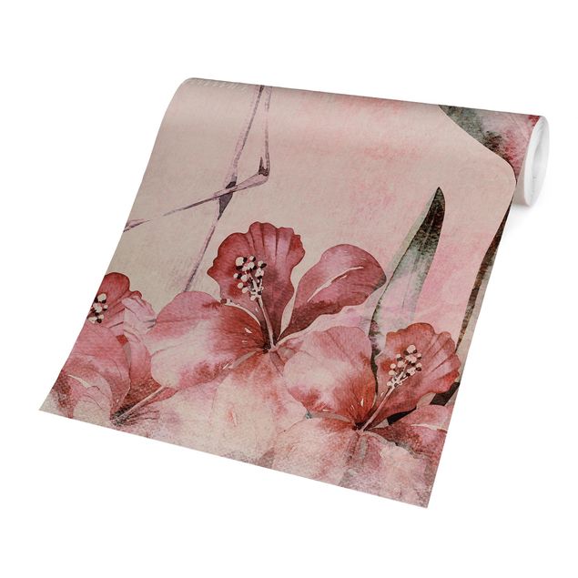 Moderne tapet Shabby Chic Collage - Flamingo