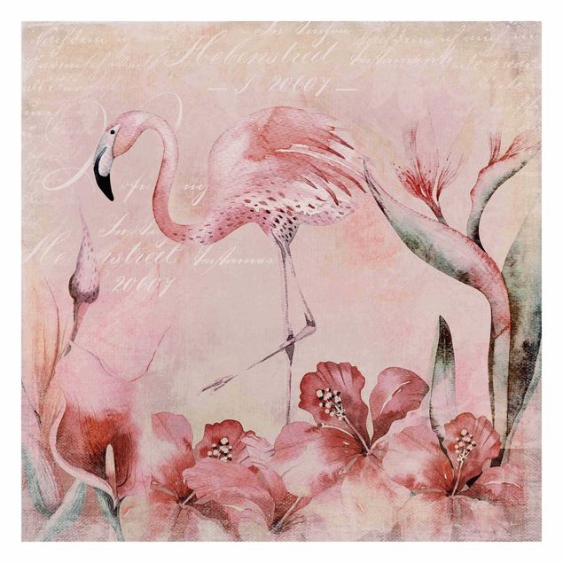 Vintage tapet Shabby Chic Collage - Flamingo