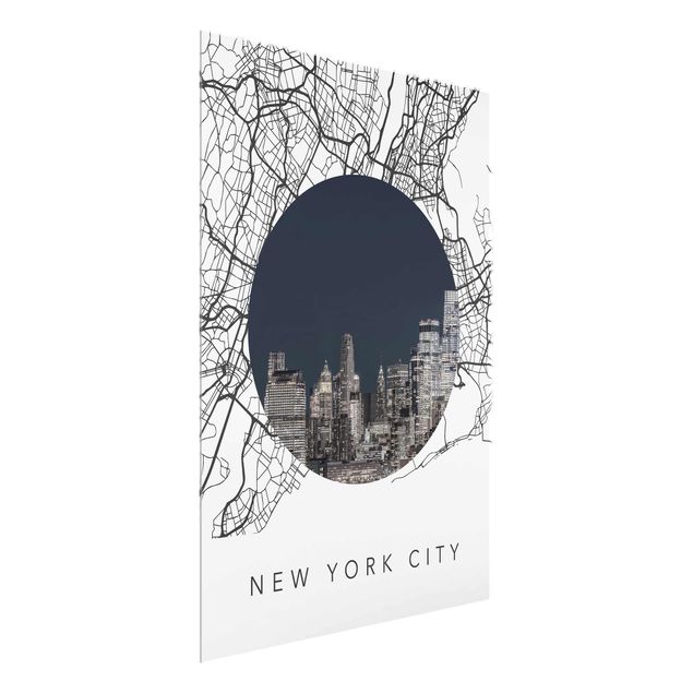 Glasbilleder arkitektur og skyline Map Collage New York City