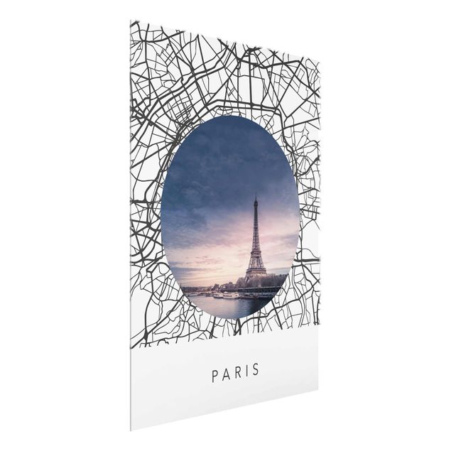 Glasbilleder arkitektur og skyline Map Collage Paris