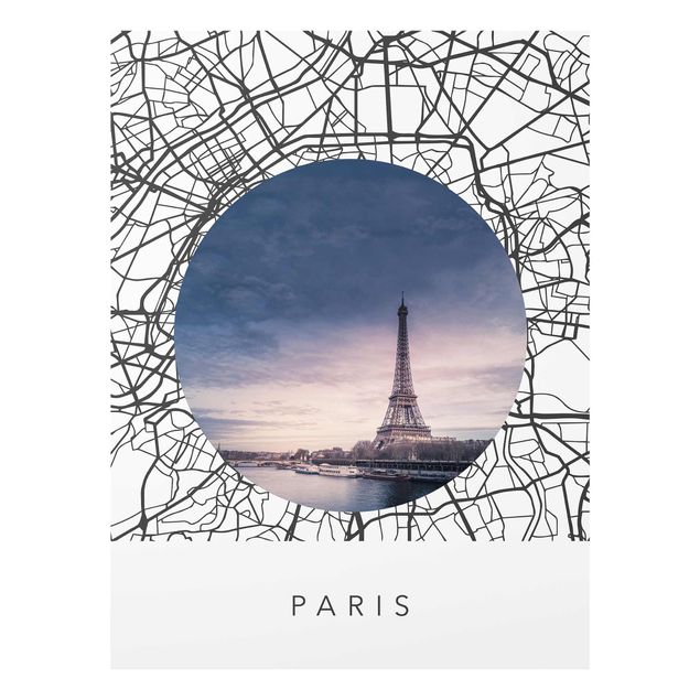 Glasbilleder sort og hvid Map Collage Paris