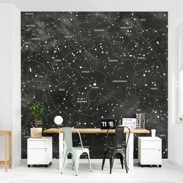 Tapet med mønster Map Of Constellations Blackboard Look