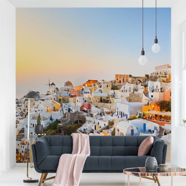 Fototapet arkitektur og skyline Bright Santorini