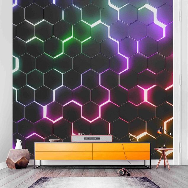 køkken dekorationer Hexagonal Pattern With Neon Light