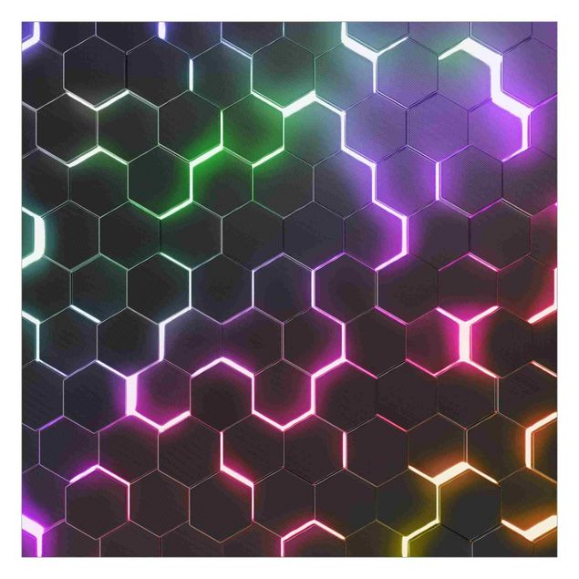 Fototapet sort Hexagonal Pattern With Neon Light