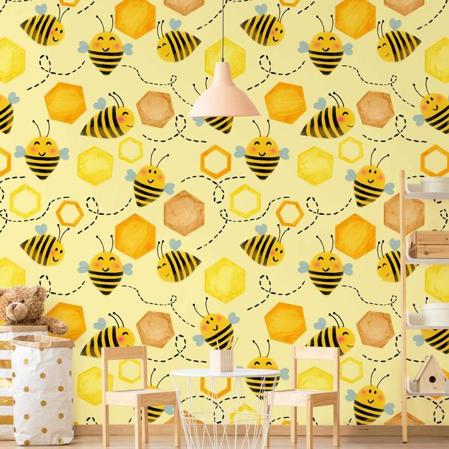 Tapet med dyr Sweet Honey With Bees Illustration