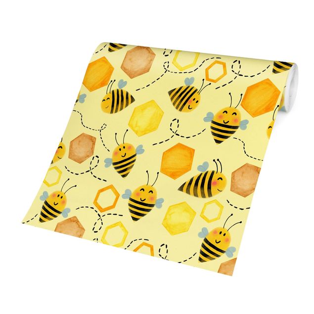 Gult tapet  Sweet Honey With Bees Illustration