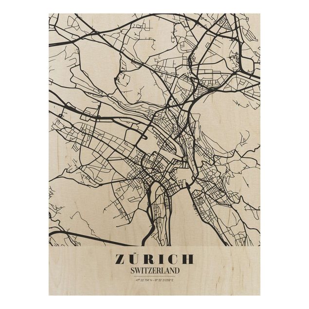 Prints på træ ordsprog Zurich City Map - Classic