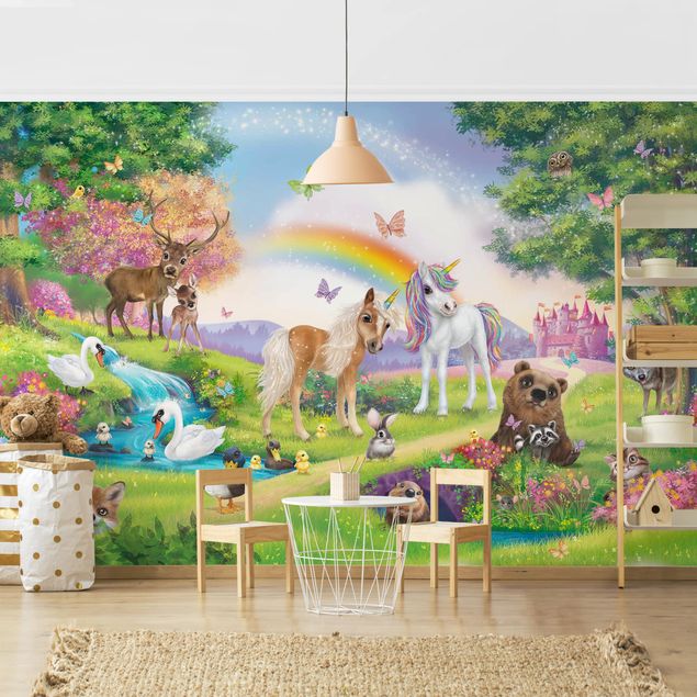Moderne tapet Animal Club International - Magical Forest With Unicorn