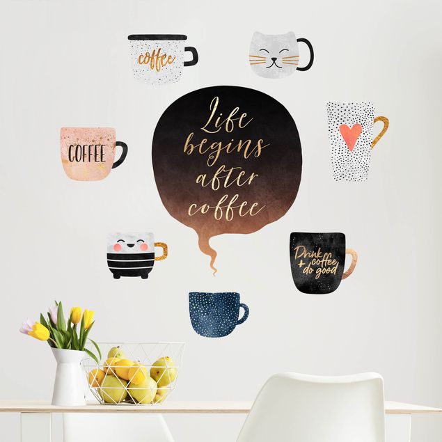 Wallstickers kaffe Cups with gold