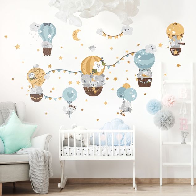 Wallstickers dyr Animals in Balloons Clouds Star Set