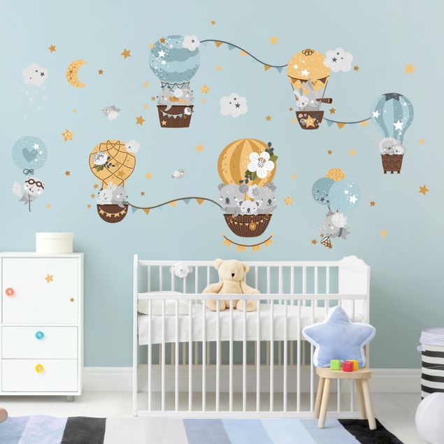 Wallstickers Animals in Balloons Clouds Star Set