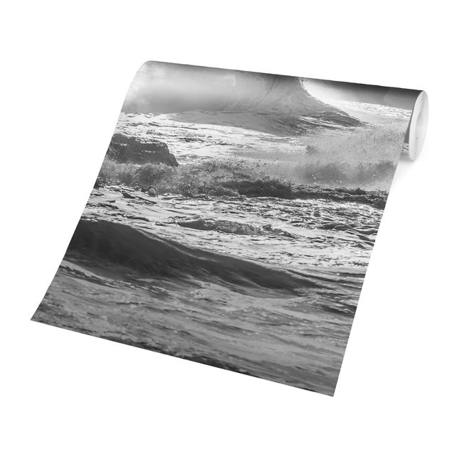 Fototapet landskaber Raging Waves Black And White
