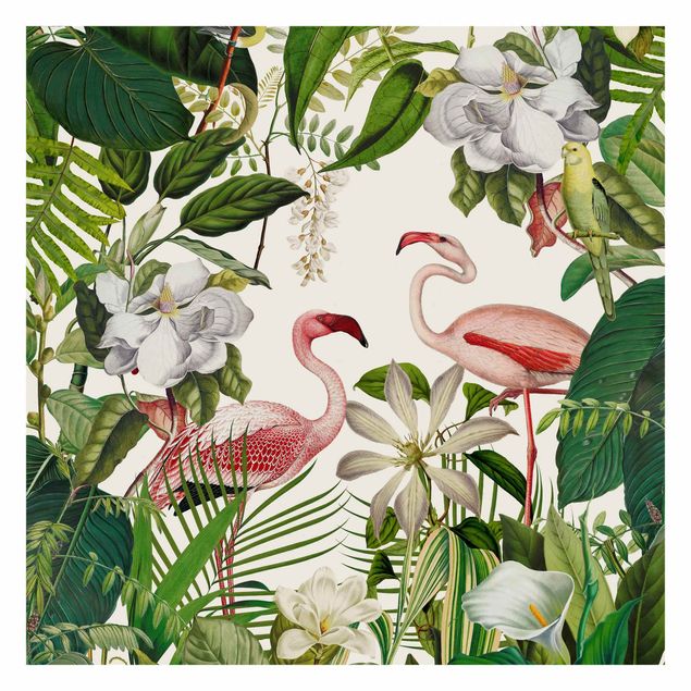 Vintage tapet Tropical Flamingos With Plants