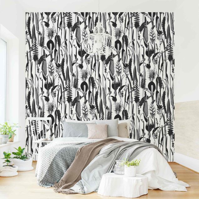 Blomster tapet Tropical Luxury Pattern Black And White