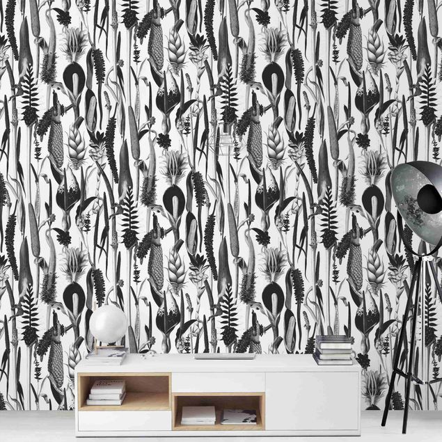 Moderne tapet Tropical Luxury Pattern Black And White