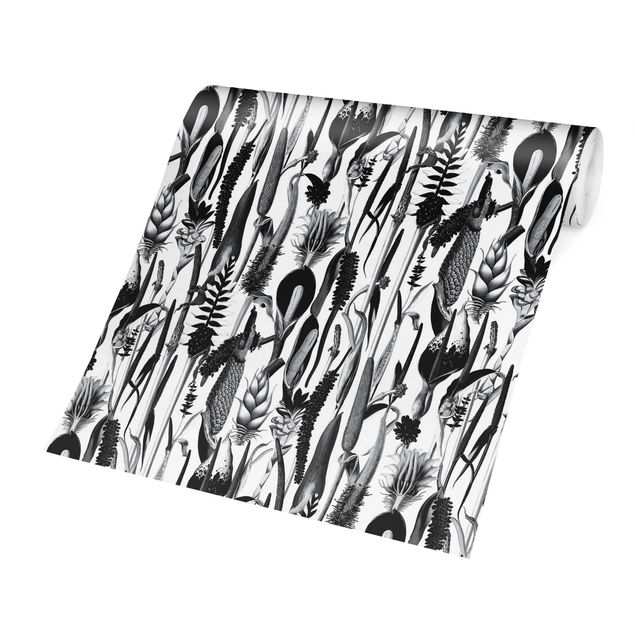 Tapet Tropical Luxury Pattern Black And White