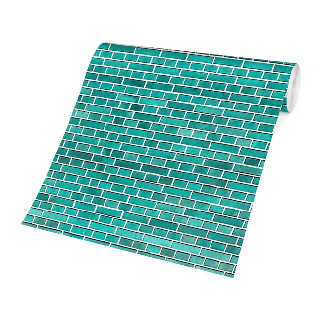 Tapet med sten Turquoise Brick Wall