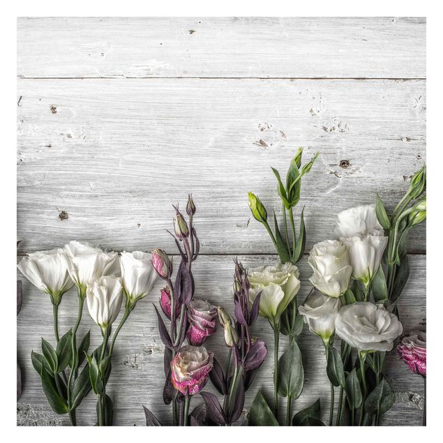 Fototapet grå Tulip Rose Shabby Wood Look
