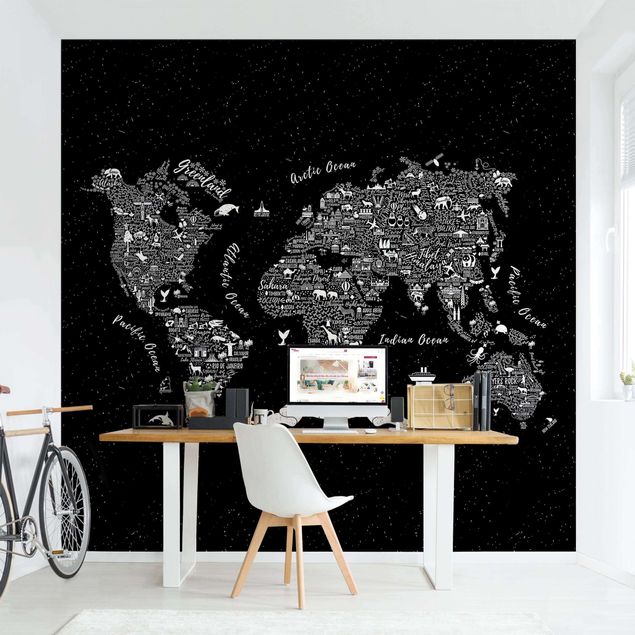 køkken dekorationer Typography World Map Black