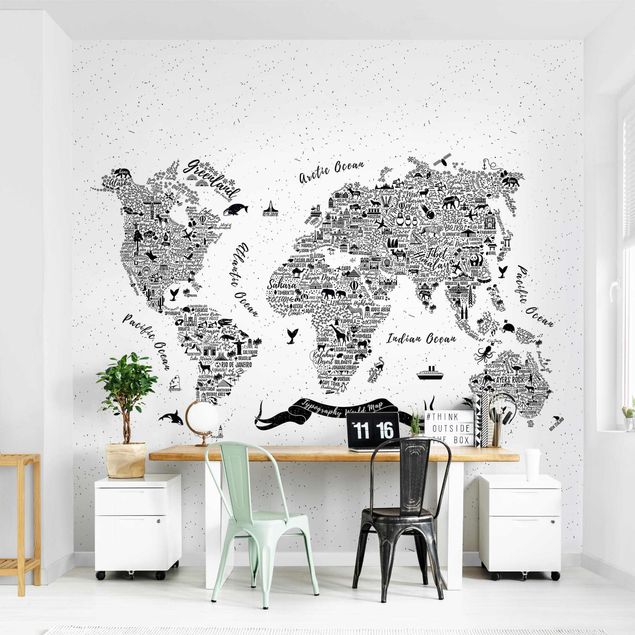 køkken dekorationer Typography World Map White