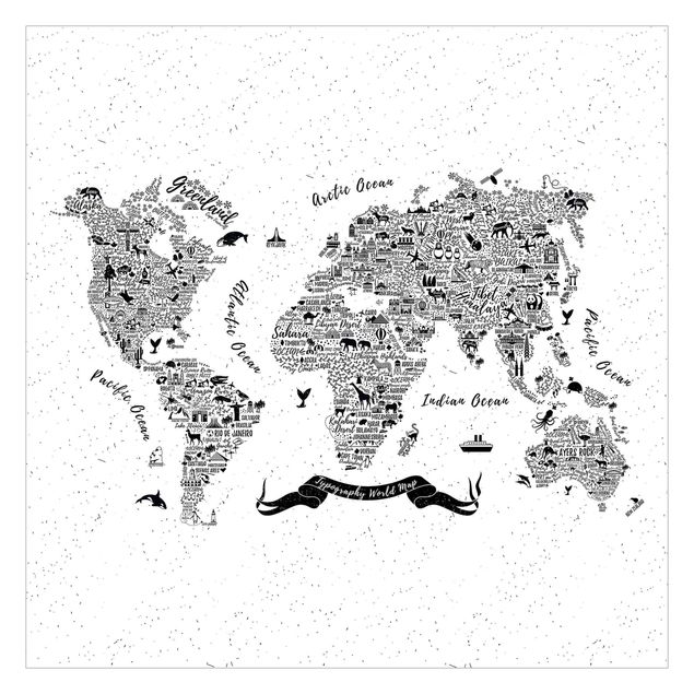 Tapet hvid Typography World Map White