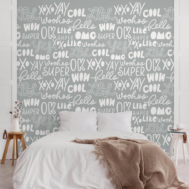 Tapet moderne Typography Hello Super Wow On Grey
