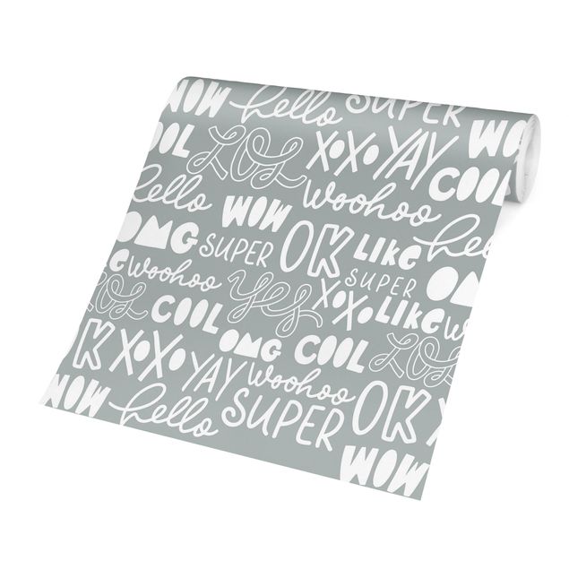 Tapet Typography Hello Super Wow On Grey