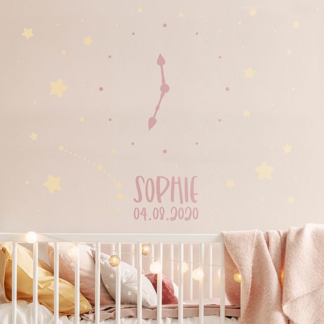 Wallstickers ordsprog Clock With Customised Text Stars Light Pink