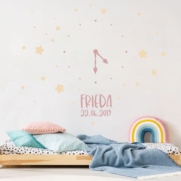 Wallstickers Clock With Customised Text Stars Light Pink