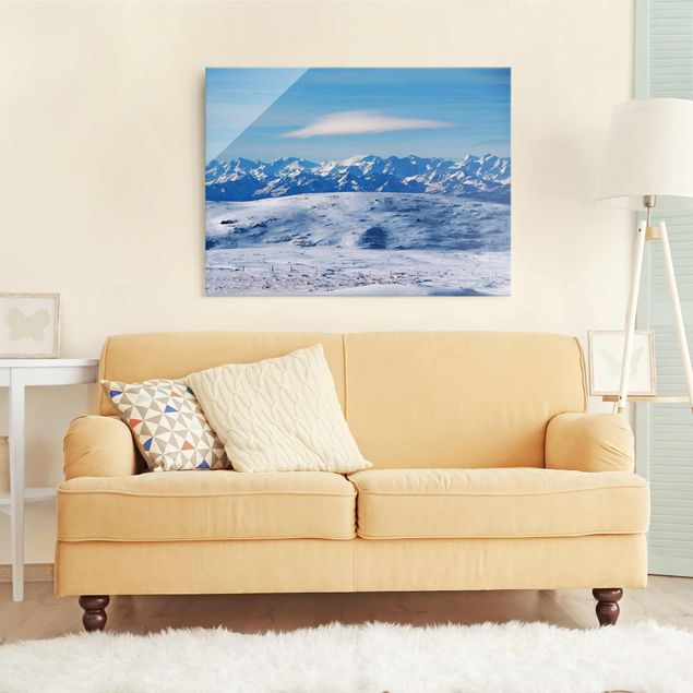Glasbilleder bjerge Snowy Mountain Landscape
