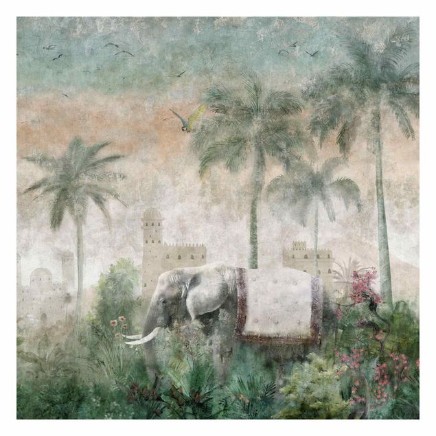 Tapet Vintage Jungle Scene with Elephant