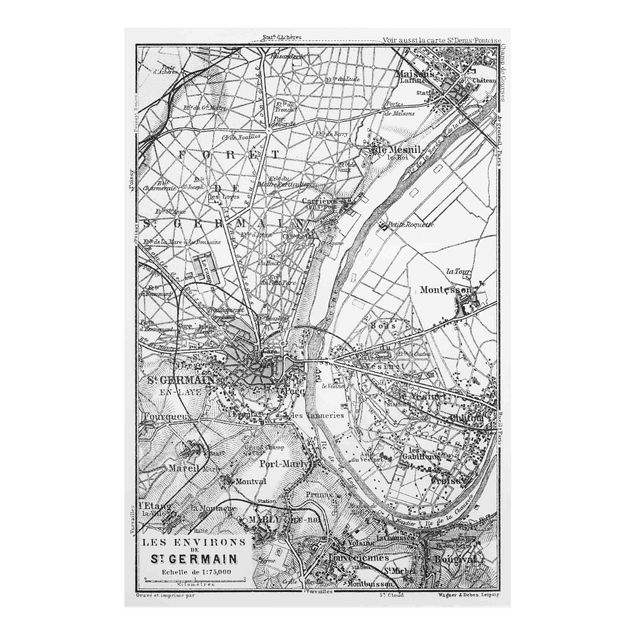 Glasbilleder verdenskort Vintage Map St Germain Paris