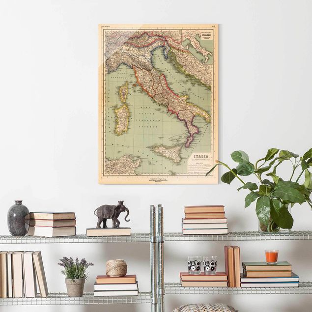 Glasbilleder verdenskort Vintage Map Italy