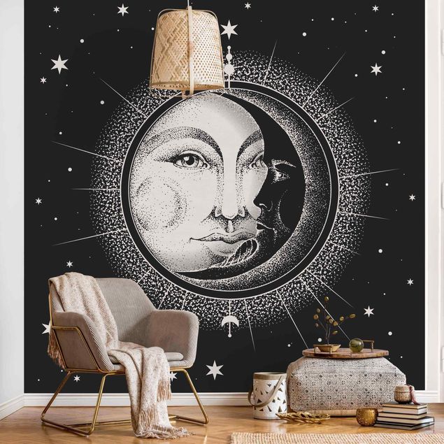 Tapet moderne Vintage Sun And Moon Illustration