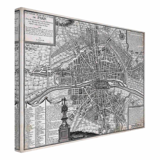 Billeder på lærred verdenskort Vintage Map City Of Paris Around 1600