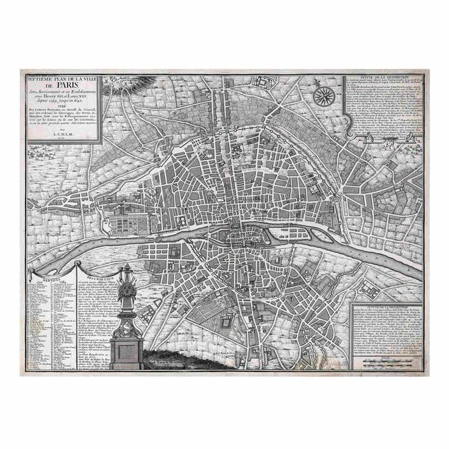 Billeder på lærred kunsttryk Vintage Map City Of Paris Around 1600
