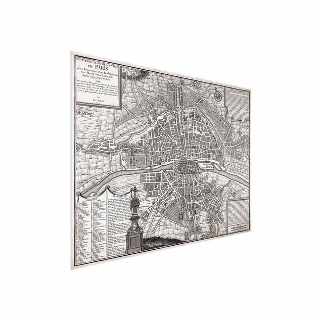 Glasbilleder verdenskort Vintage Map City Of Paris Around 1600
