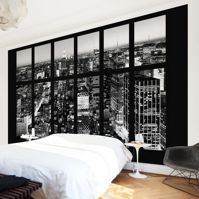 Fototapet arkitektur og skyline Window View Manhattan Skyline In Black And White