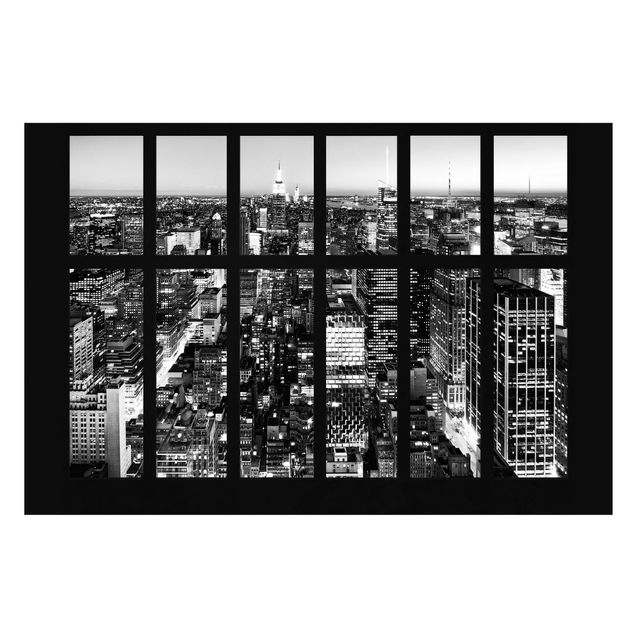 Tapet Window View Manhattan Skyline In Black And White