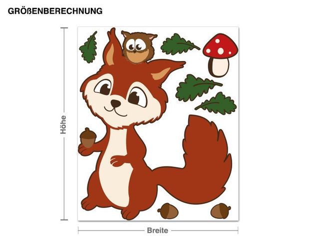 Wallstickers skovens dyr Squirrel And Owl Illustration