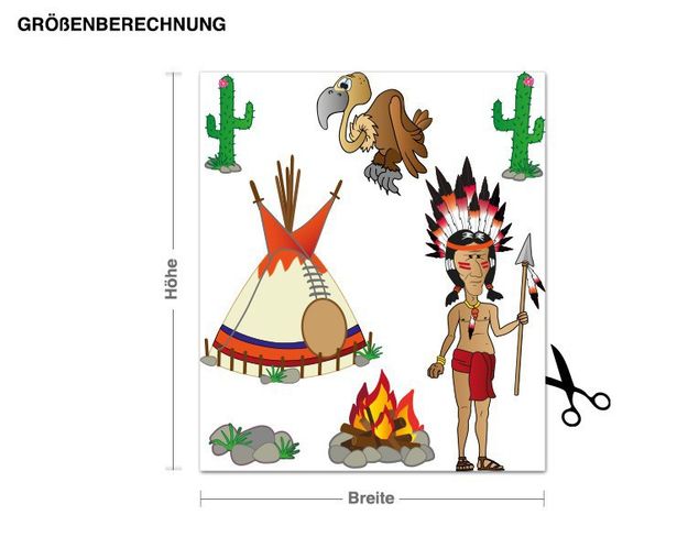 Wallstickers indianere Chief And Wigwam Set
