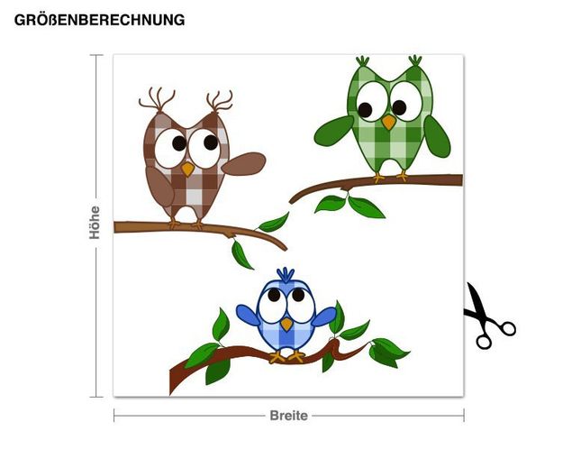 Wallstickers skovens dyr Owl Family with Patters