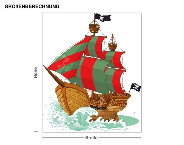Børneværelse deco Pirate Ship with red and green Sails