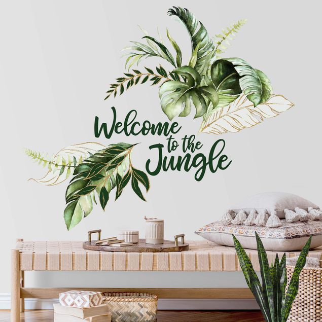 Wallstickers ordsprog Welcome to the Jungle - Leaves Watercolor