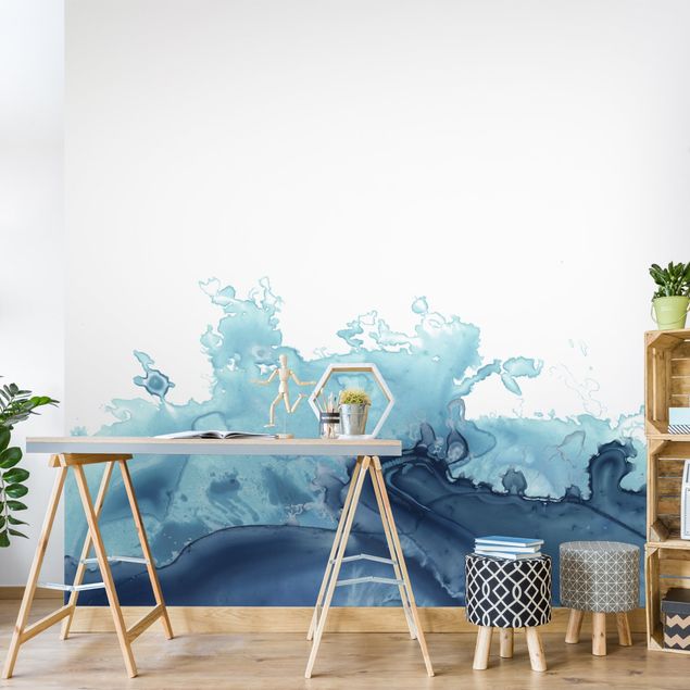 Moderne tapet Wave Watercolour Blue l