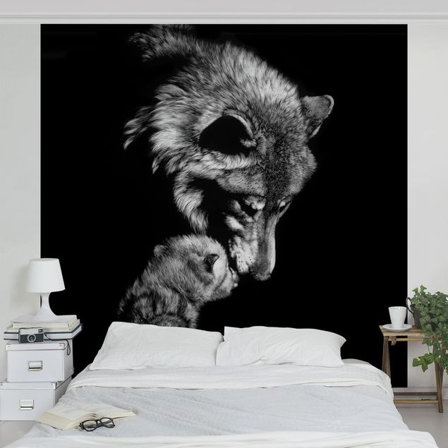 Fototapet sort og hvid Wolf In The Dark