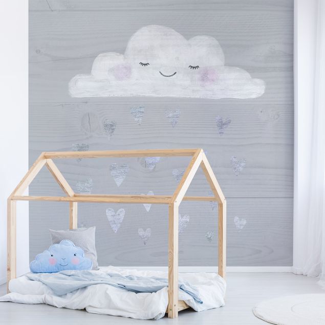 Moderne tapet Cloud With Silver Hearts
